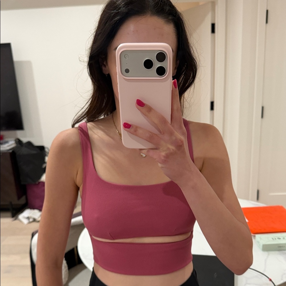 Pink Ribbed Sports Bra